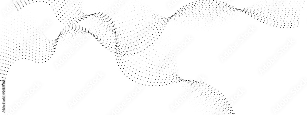 Poster flowing wavy dots particles wave pattern curve halftone gradient lines shape isolated on transparent