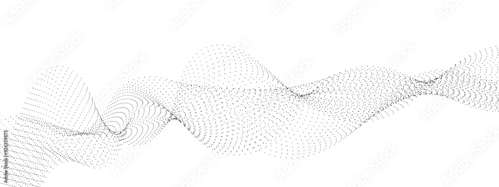 Poster flowing wavy dots particles wave pattern curve halftone gradient lines shape isolated on transparent