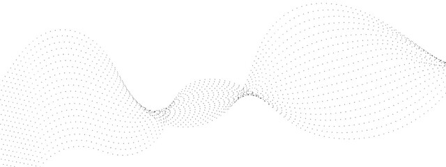 Flowing wavy dots particles wave pattern curve halftone gradient lines shape isolated on transparent background. Digital future technology concept, science, banner, template, business, music. Vector