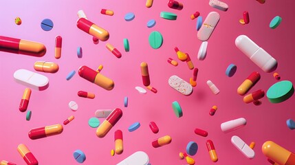 Iridescent Pills Falling Through a Dreamy Sky