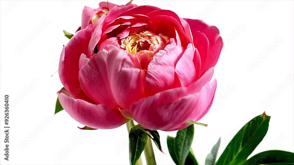 Canvas Prints Pink peony with a closed bud against white background. Florists and floristic themes. Slow motion