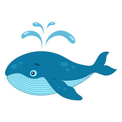 Whale. Colored drawing in cartoon style. Logo or icon for a book. Kids vector illustration
