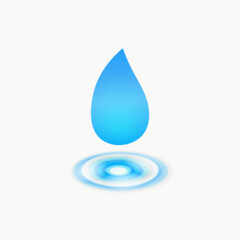 Realistic water drop with blue reflection
