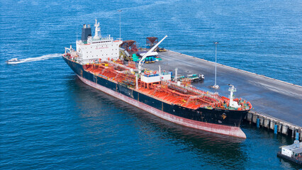 Oil tanker ship. Red Oil Tanker runing in the ocean sea. petroleum ship transportation import...