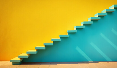 stairs on yellow wall. shade from sunlight. steps on vivid background