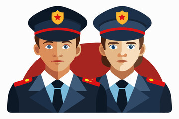 Russian police officers on a white background. Vector illustration
