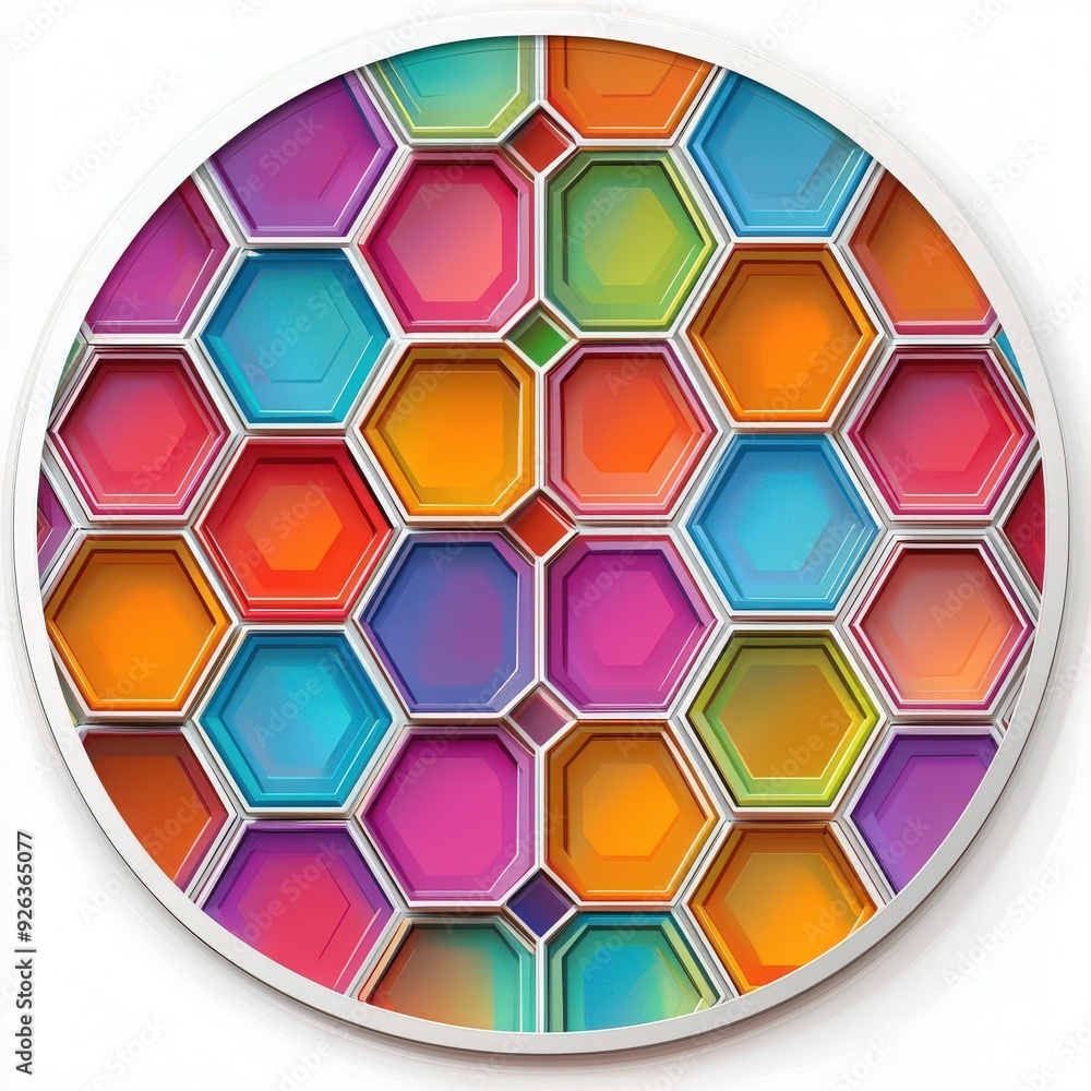 Wall mural vibrant hexagon pattern featuring colorful, overlapping shapes for a modern, playful design.