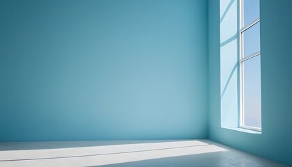 Fototapeta premium Abstract Empty windows shadow on gradient blue room background. Used for backdrop presentation products for online shop5