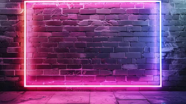 Neon light glowing and changing colors on a brick wall