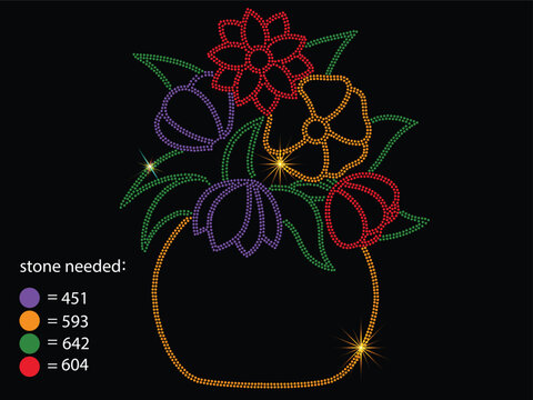 Rhinestone Fantasy of Flowers and Leaves. An artistic image of a native pattern with colorful fantasy flowers and leaves