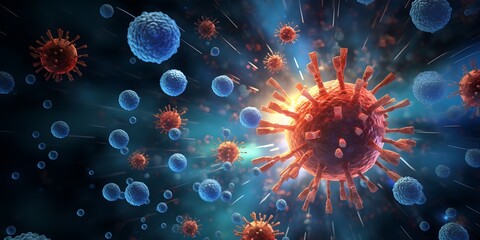 A virus with many spikes. Concept of danger and fear, as the virus is depicted as a menacing and deadly force