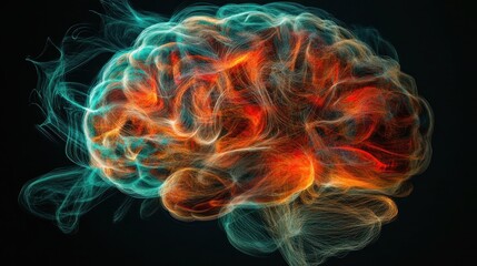 Vivid Abstract Brain Made of Glowing Intertwined Threads