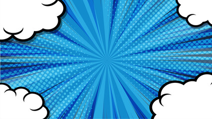 Comic background with clouds.Comic blank text speech bubbles in pop art style