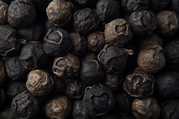 Close-Up of Black Peppercorns Showcasing Detailed Texture for Culinary and Spice Concept