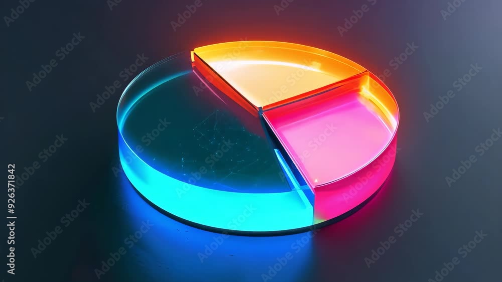 Poster neon pie chart rotating and changing values