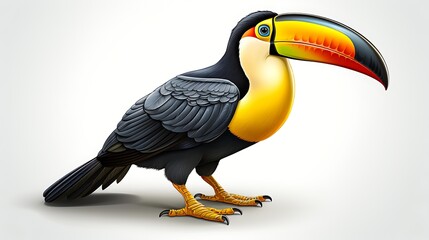 Obraz premium A vibrant illustration of a toucan with a colorful beak, black and yellow feathers, ideal for nature, education, and wildlife-themed projects,