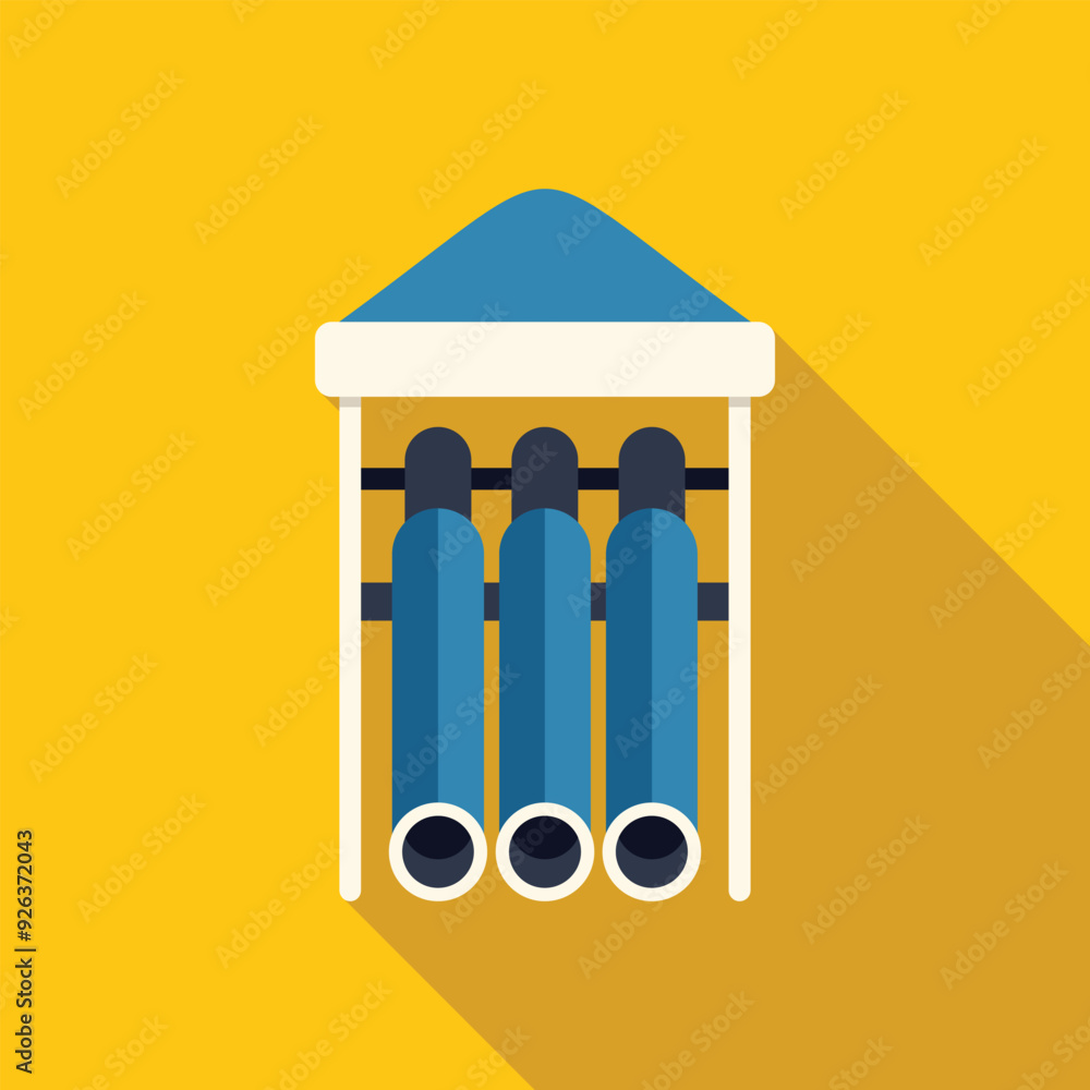 Poster gas pipeline system transporting natural gas resources over yellow background with long shadow