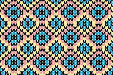 Colorful yarn seamless pattern bohemian style geometric shape design for knitting wool fabric,clothing,wrapping,textiles,carpet,batik,curtain,background and wallpaper.