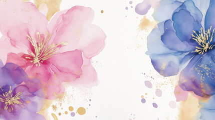 watercolor flowers painting, watercolor flowers background, elegant paper texture, gold-trimmed petals, floral wallpaper
