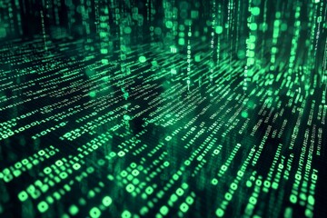 Green Dark Binary Code with Data Streaming Background created with Generative AI