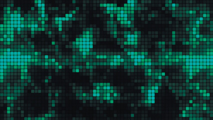 Green mosaic background in technology concept. Abstract multicolored LED squares. Technology digital square green color background. Bright pixel grid background. Vector background