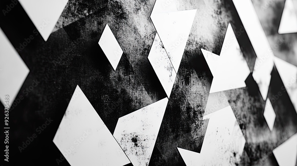 Poster abstract black and white triangles creating a geometric pattern