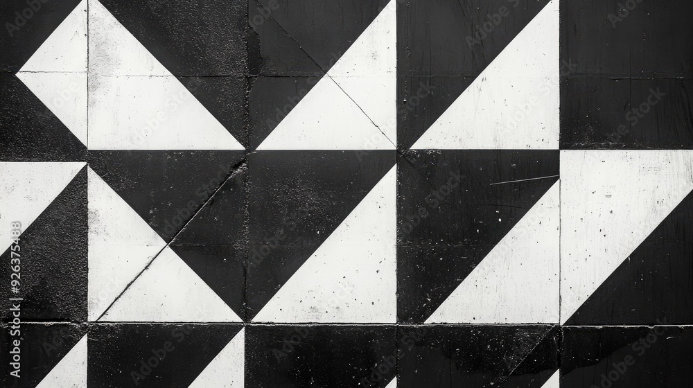 Poster abstract black and white triangles creating a geometric pattern
