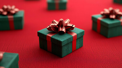Obraz premium 3D Christmas gift boxes with ribbons and bows, Christmas 3D background, festive and colorful