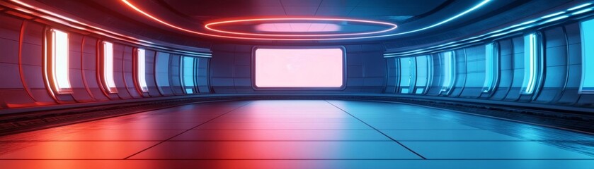 Obraz premium 3D room with futuristic holographic displays, 3D background room, tech-savvy and innovative