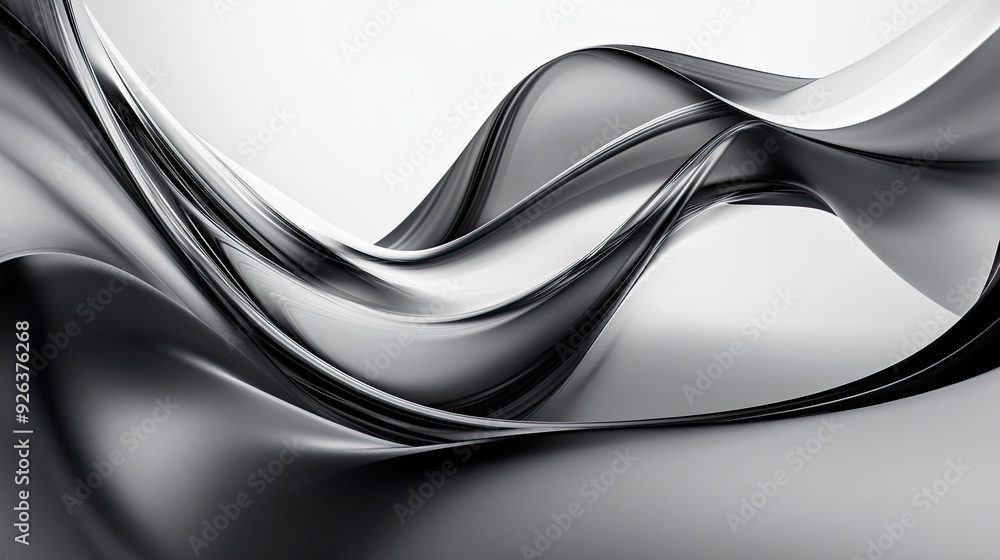 Poster black and white abstract waves and curves, fluid and dynamic design
