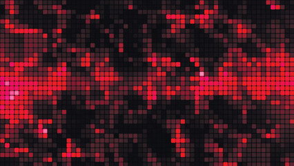 Red mosaic background in technology concept. Abstract red LED squares. Technology digital square red color background. Red pixel grid background. Vector background
