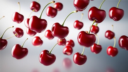 "Weightless Delights: Floating Cherries on Clear Canvas"