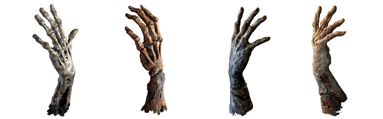 Set of Decayed Hand in Halloween Theme 3D Render Isolated on Transparent Background