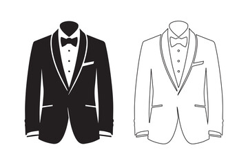   Tuxedo jacket Groom Suit Black and White Icon vector silhouette