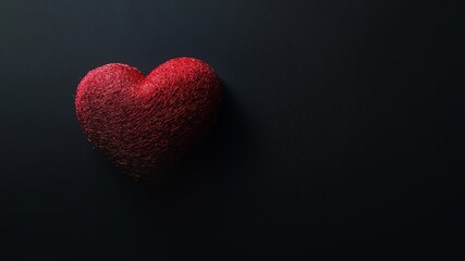 Red plush heart on black background, love, Valentine s Day, gift, symbol, isolated on black, romance, passion, relationship, affection