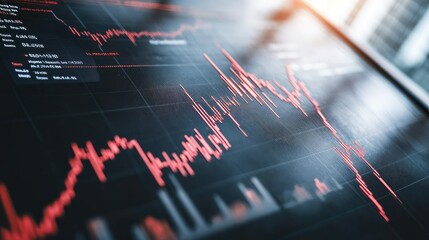 Fototapeta premium Graph showing economic recession and downturn, top view