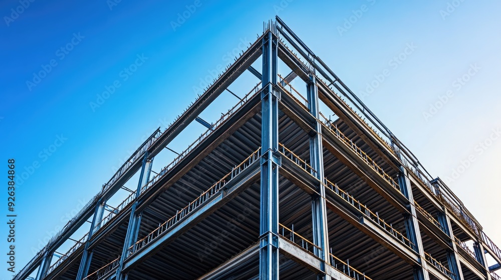 Aufkleber view of a partially constructed building with exposed steel framework