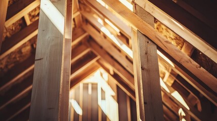 Obraz premium Wooden framework of a house under construction