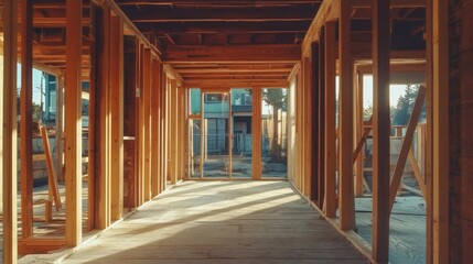 Wooden framework of a house under construction
