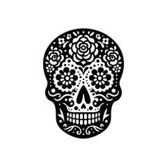 Fototapeta premium Intricate Black Sugar Skull Design – Floral Catrina Vector for Dia de los Muertos