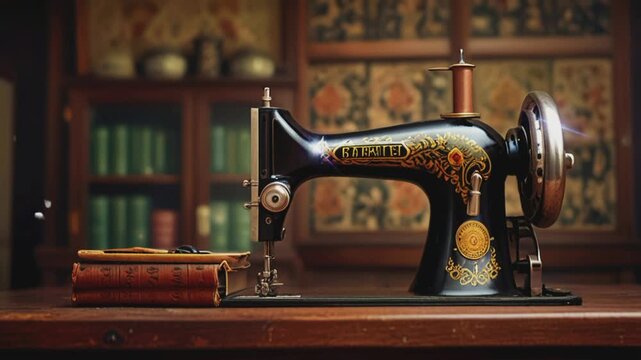 vintage sewing machine, seamless looping 4K virtual video animation background