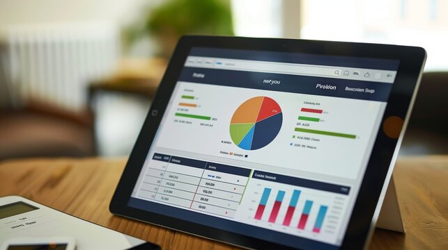 Business analytics dashboard on digital tablet screen