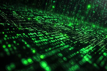 Green Dark Binary Code with Data Streaming Background created with Generative AI