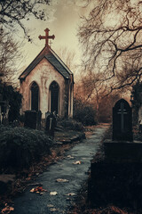 Obraz premium Abandoned chapel at the cemetery 
