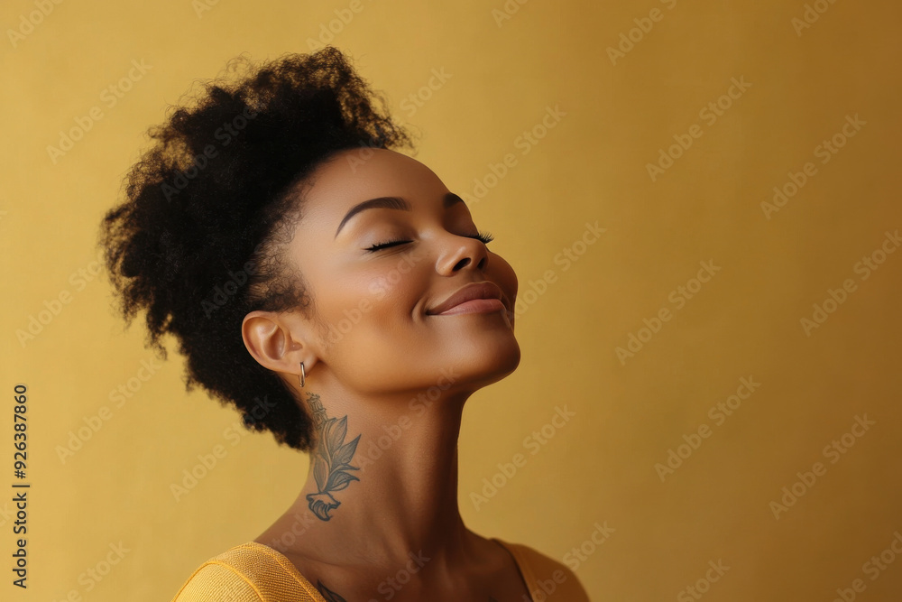 Wall mural a close up of a tattooed black woman's face with her eyes closed