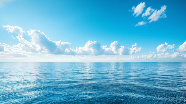Blue surface of water and light blue sky landscape