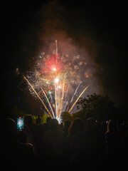 Fireworks. 
Group of people watching the fireworks.
French National Day in Soissons