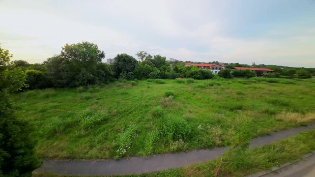 View from the first flight on the FPV drone. Video Shooting on an ultra-wide angle camera. Fast and dynamic flight on a sports quadcopter gvnf.obksz yn lipo batteries. Nature. Tuscany Italy 17.08.2024