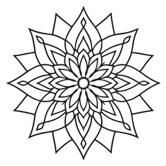 abstract  wild Mandela design png, adult anti-stress coloring page in line art, floral pattern coloring sheet