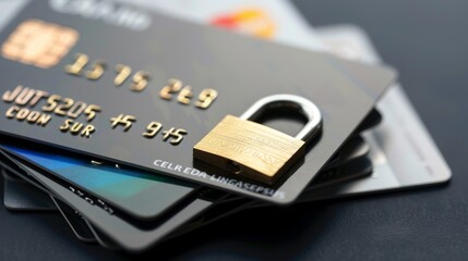 Credit card with padlock. Safe online shopping concept.